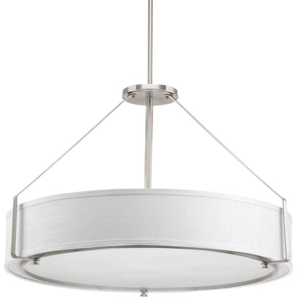Progress Lighting Ratio Collection 6-Light Brushed Nickel Pendant with Fabric Shade Glass