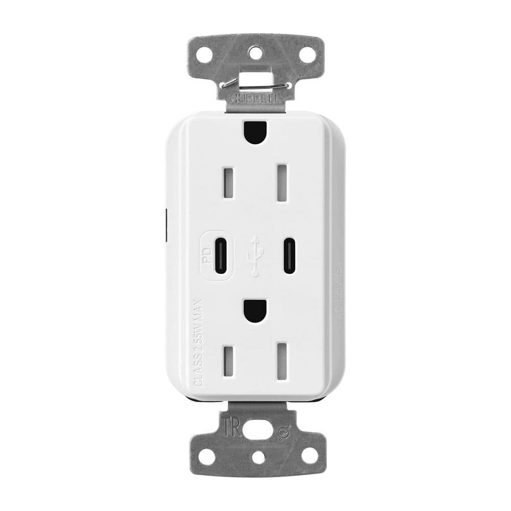 Claro 15 Amp Tamper Resistant USB Type C Duplex Receptacle, Decorator Style Outlet, Gloss Finish, CAR-15-CCTR-WH, White price history on PriceWatchPro