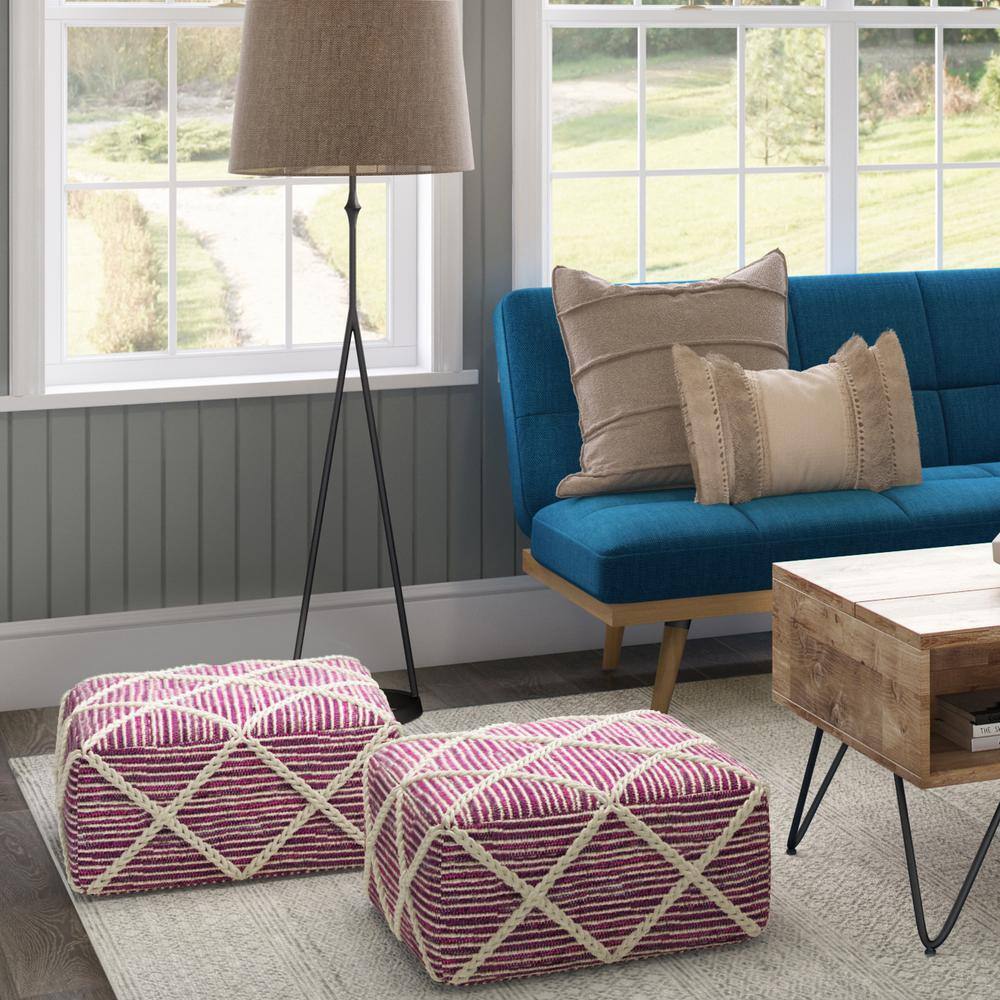 Cowan 20" Contemporary Square Pouf in Magenta and Natural