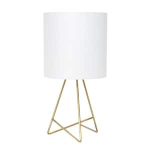 13.5 in. Gold Down to the Wire Table Lamp with White Fabric Shade