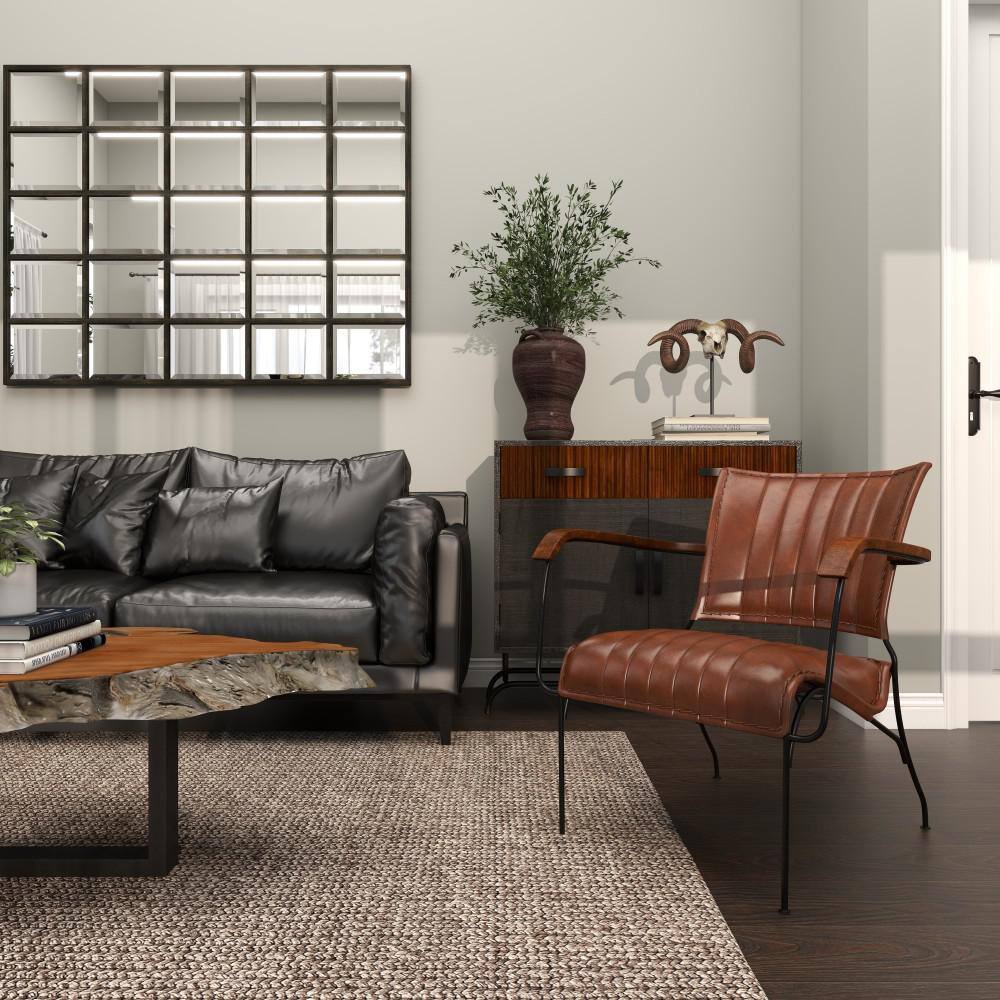 Vintage Brown Leather and Metal Accent Chair