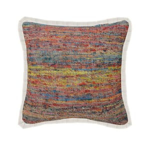 Lucia Bohemian Multicolored Abstract Fringe Poly-fill 20 in. x 20 in. Indoor Throw Pillow