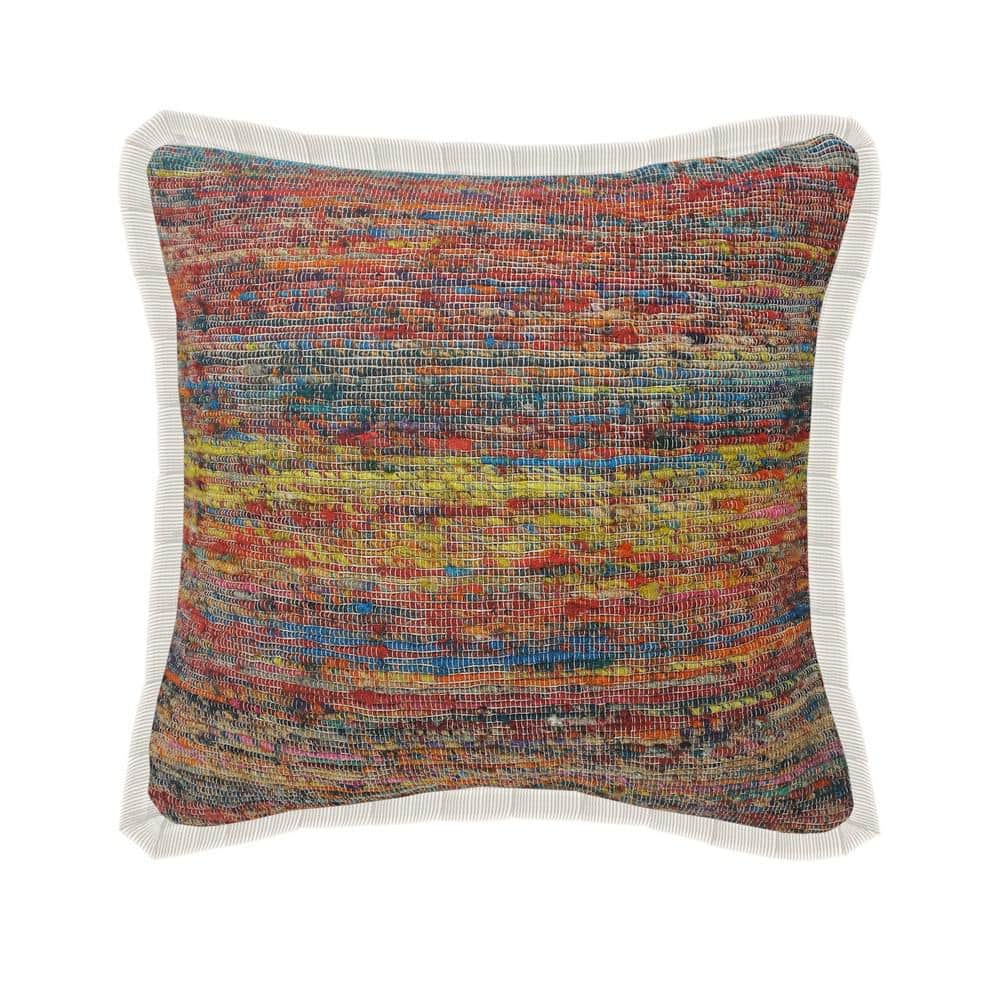 Lucia Bohemian Multicolored Abstract Fringe Poly-fill 20 in. x 20 in. Indoo