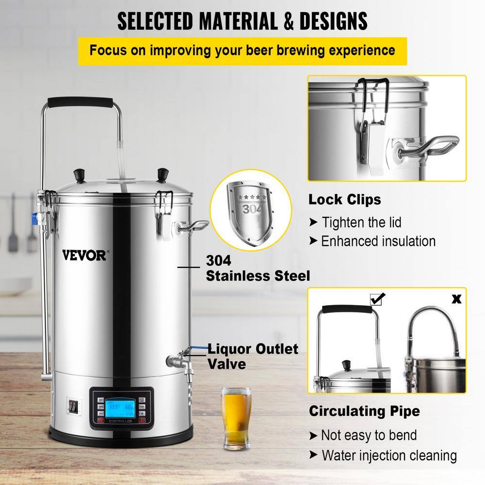 VEVOR 9.2 Gal Stainless Steel Electric Brewing System with LCD Panel