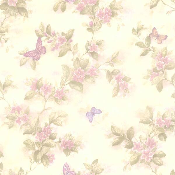 Brewster Mariposa Lavender Blossom and Butterfly Wallpaper