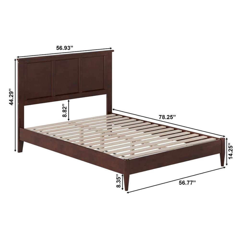 Charlotte Full Walnut Solid Wood Platform Bed with Headboard