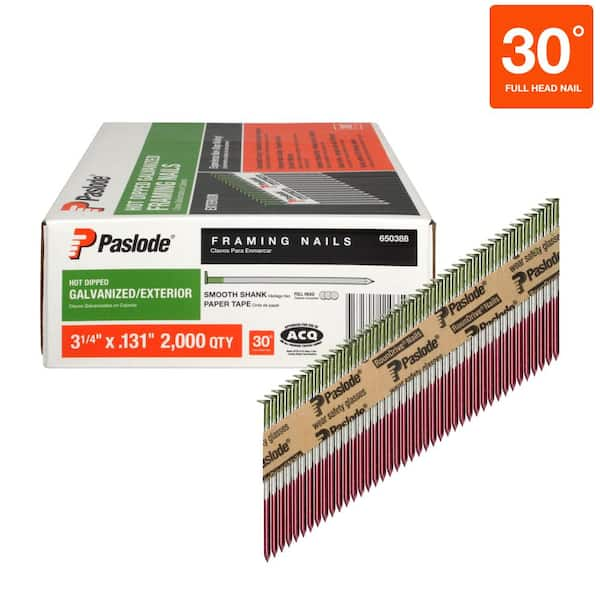 Paslode 3-1/4 in. x 0.131-Gauge 30° Galvanized Smooth Shank Paper Tape Framing Nails (2,000 per Box)