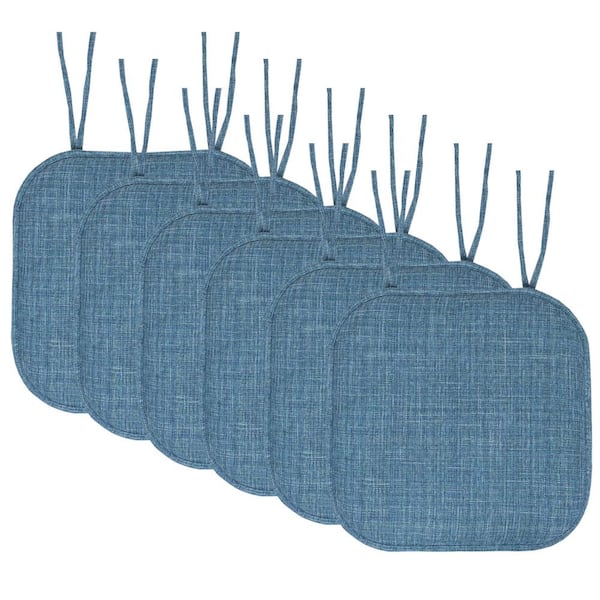 Sweet Home Collection Aria Memory Foam Square Non-Slip Indoor/Outdoor Chair Seat Cushion with Ties, Blue (6-Pack)