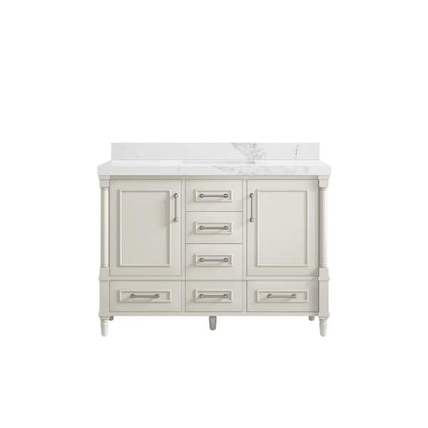 Willow Collections Hudson 48 in. Single Sink Freestanding Alabaster Bath Vanity with Calacatta Nuvo Quartz Top Unassembled