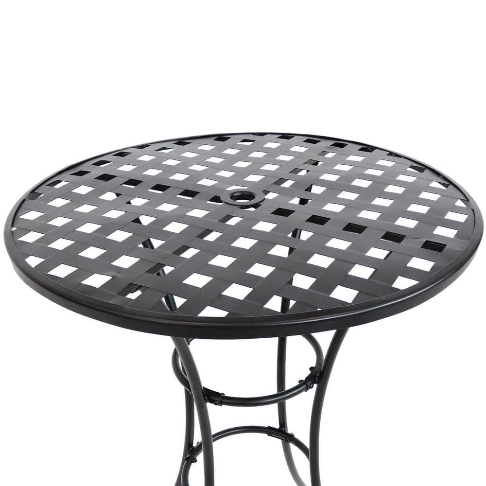 Black Wrought Iron Outdoor Bar Table and Chair Set