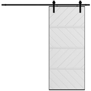36 in. x 84 in. Wood Panel Textured, MDF&PVC Covering, White, Finished, Barn Door Slab with Barn Door Hardware