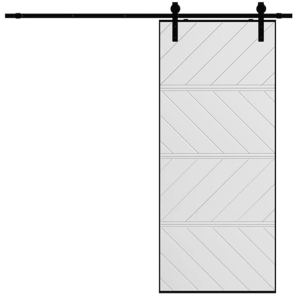 TENONER 36 in. x 84 in. Wood Panel Textured, MDF&PVC Covering, White, Finished, Barn Door Slab with Barn Door Hardware