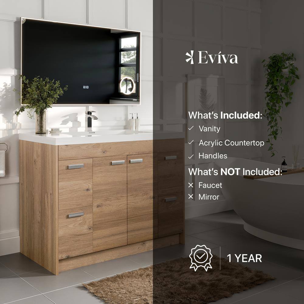Natural Oak 42'' Single Bathroom Vanity with White Acrylic Top