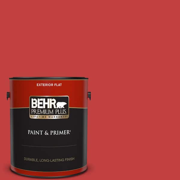 BEHR PREMIUM PLUS 1 gal. #150B-7 Poinsettia Flat Exterior Paint & Primer