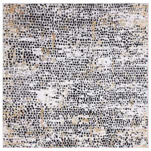 Amelia Charcoal/Gold 7 ft. x 7 ft. Abstract Gradient High-Low Distressed Square Area Rug