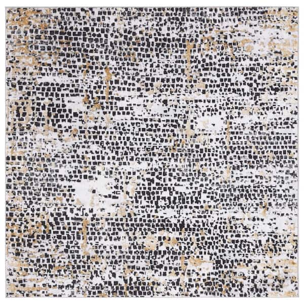 SAFAVIEH Amelia Charcoal/Gold 7 ft. x 7 ft. Abstract Gradient High-Low Distressed Square Area Rug