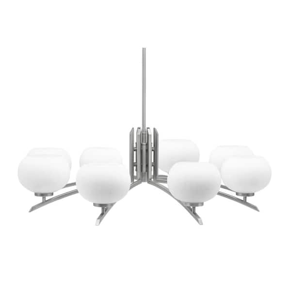 Unbranded Siena 8-Light Graphite Chandelier, Round Chandelier with White Muslin Glass Shades, No bulb Included