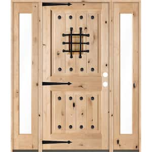 60 in. x 80 in. Mediterranean Alder Sq-Top Clear Low-E Unfinished Wood Left-Hand Prehung Front Door with Full Sidelites