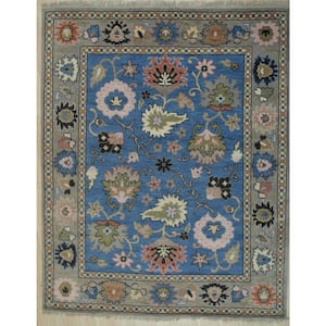 Blue Hand Knotted Wool Traditional Colorful Mahal Classic Rug, 8' X 10', Area Rug