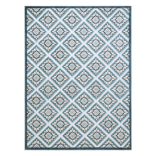 TOWN & COUNTRY LIVING Brooks Retro Blue/Multicolor 3 ft. x 5 ft. Geometric Indoor/Outdoor Patio Area Rug