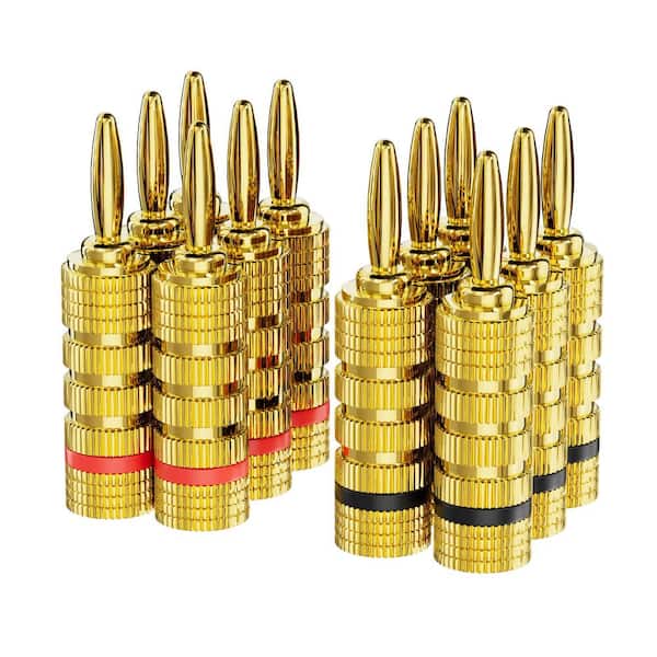 Banana Plugs, 4 mm 24K Gold Plated Pure Copper, Closed Screw Type for Speaker Wire, Amplifiers & Sound Systems (12-Pack)