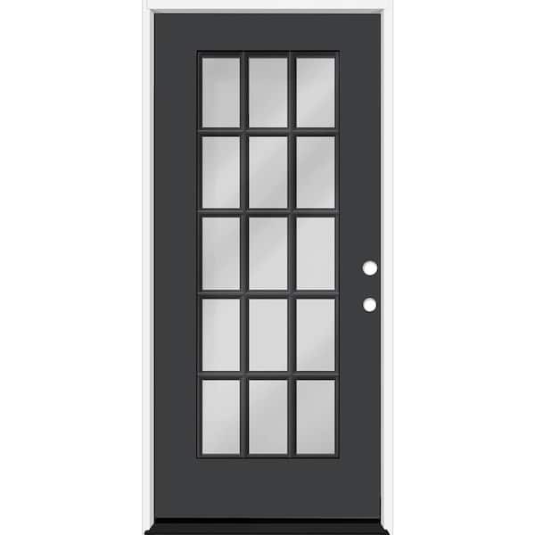 Reliant 32 in. x 80 in. Full Lite 15L SDL Clear Glass LHIS Black Finish Fiberglass Prehung Front Door w/4-9/16 Jamb