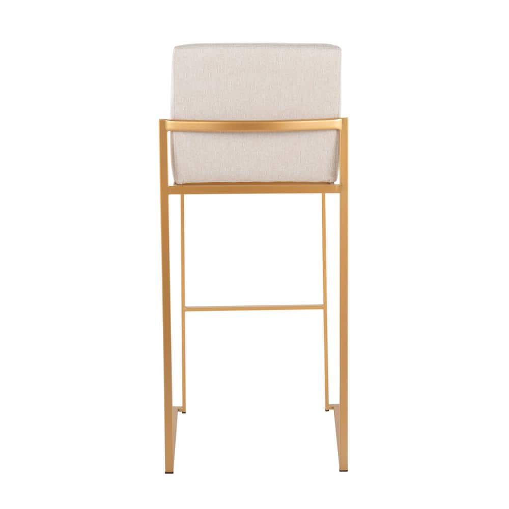 Fuji High Back Adjustable Gold Metal Barstools with Beige Upholstery