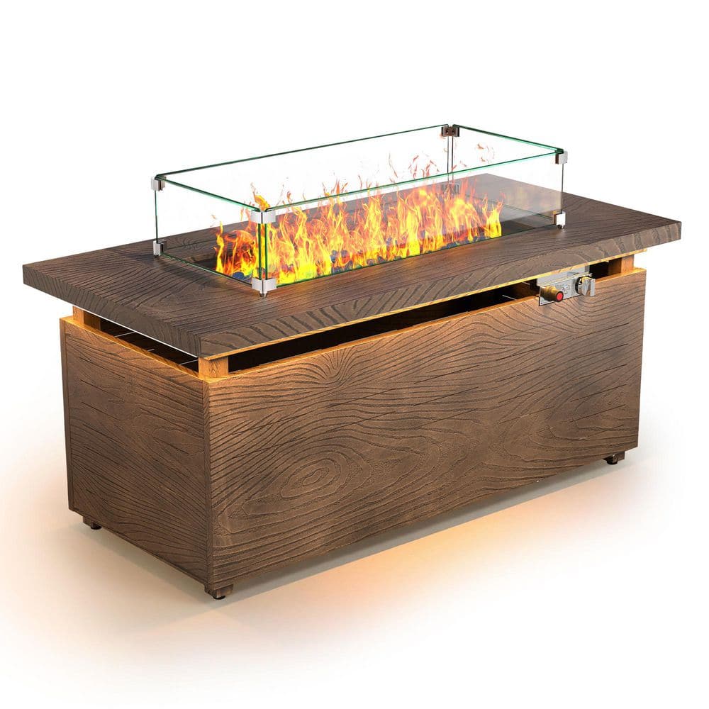 51 in. Propane Rectangular Fire Pit Table with LED Light, 50,000 BTU Coating Steel Tabletop Fire Pit (Brown Wood Grain) price history on PriceWatchPro