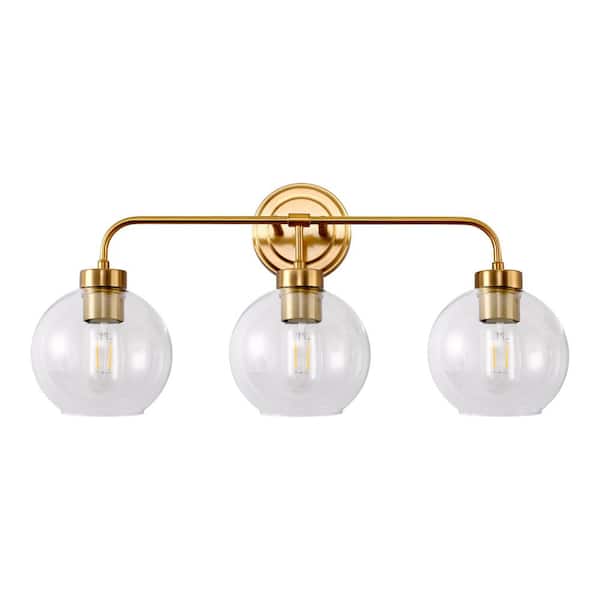 Briignite 24 in. 3-Light Gold Mid-Century LED Globe Vanity Light Round Wall Fixture for Bathroom with Clear Round Glass Shades