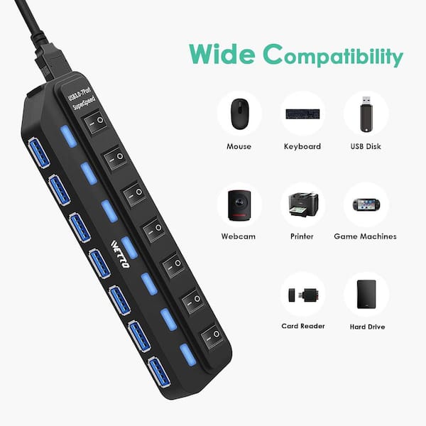  USB Hub, Portable 4 Port USB 3.0 Hub, Super Speed Data Sync  Adapter Universal for Computer, Laptop, USB Flash Drives and Mobile HDD :  Electronics