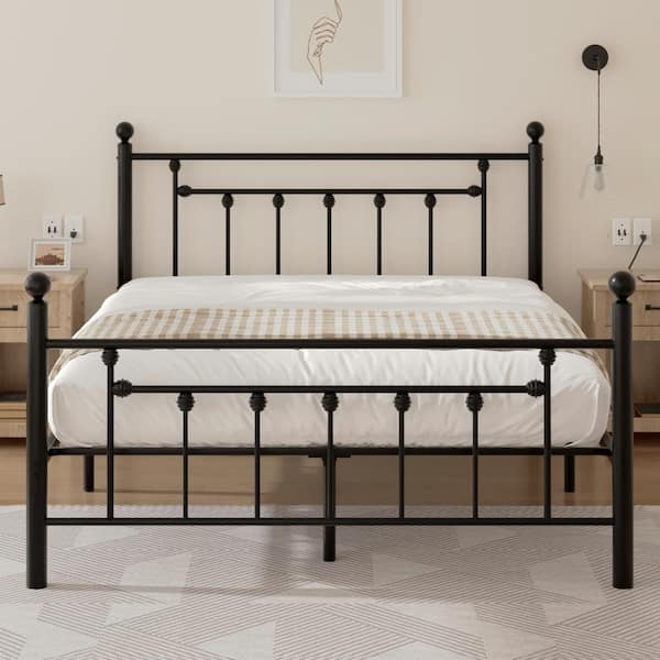 VECELO 60 in. W Black Queen Size Bed Frame, Heavy Duty Metal Platform, Premium Steel Slat With Headboard and Footboard