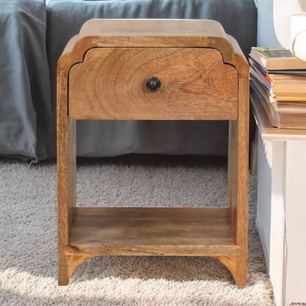 Mihoko Brown 1 Drawer Solid Wood Nightstand with Open Shelf