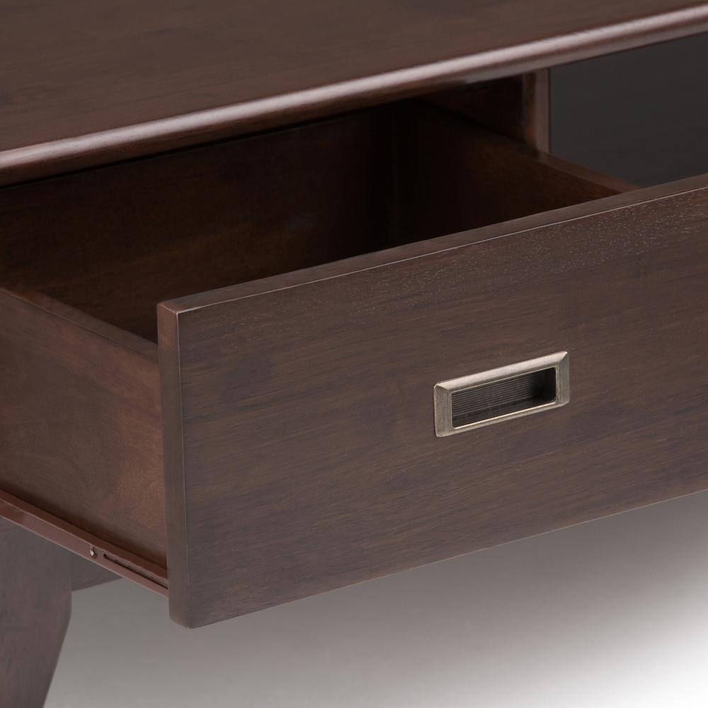 Auburn Brown Mid-Century Modern Wood Coffee Table with Storage