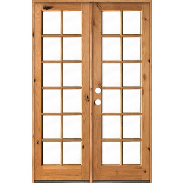 Krosswood Doors 60 in. x 96 in. French Knotty Alder 12-Lite Clear Glass Clear Stain Wood Right Active Inswing Double Prehung Front Door