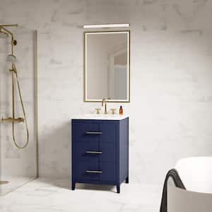 Emblem 24 in. W x 21 in. D x 34 in. H Single Sink Bath Vanity in Navy with Carrara Marble Top and Ceramic Basin