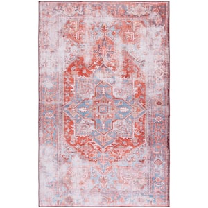 Tuscon Rust/Blue 6 ft. x 9 ft. Machine Washable Distressed Floral Border Area Rug