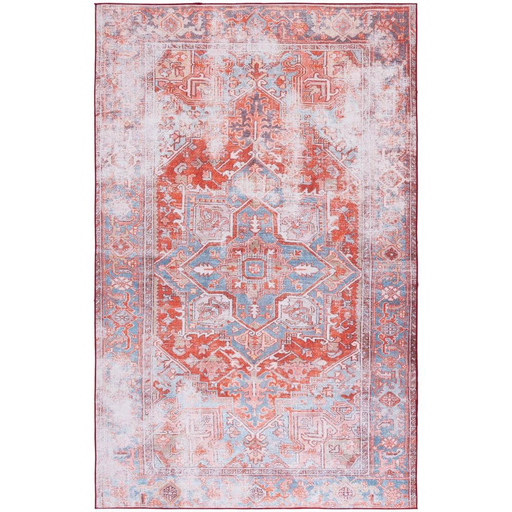 SAFAVIEH Tuscon Rust/Blue 8 ft. x 10 ft. Machine Washable Distressed ...