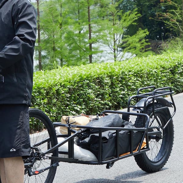 Bike Cargo Trailer 70 lbs. Heavy-Duty Carbon Steel 2.92 cu. ft. Metal Garden Cart with Hitch and 20 in. Wheels