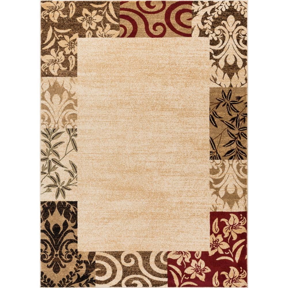 Well Woven Barclay Vane Willow Damask Beige 5 ft. x 7 ft. Transitional