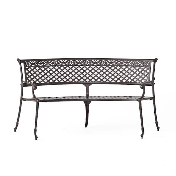Oyezvary 2-Person Powder Coated Cast Aluminum Outdoor Sector Bench Curved Design Rust and Weather Resistant Loveseat in Copper