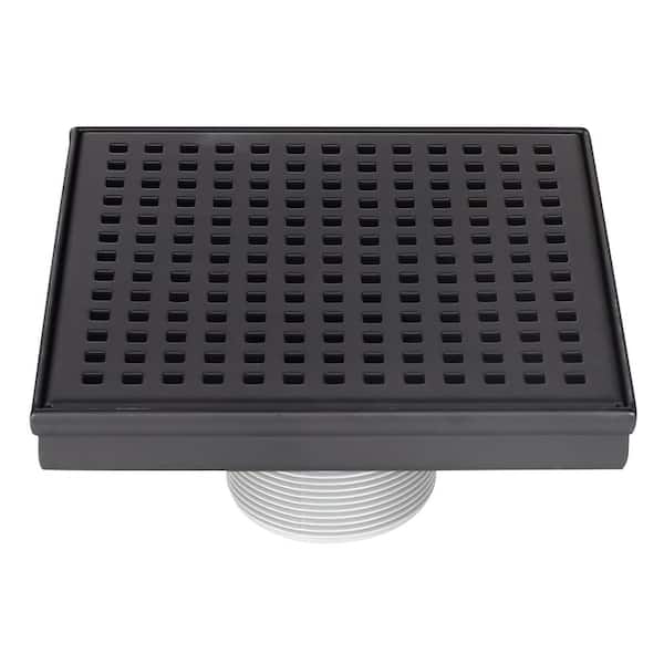 Design House 6 in. Stainless Steel Square Shower Drain with Modern Square Pattern Drain Cover in Matte Black