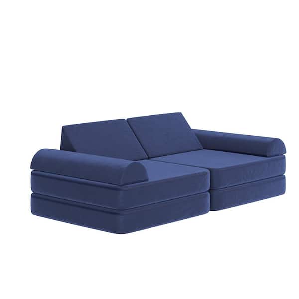 Carnegy Avenue Marlowe Blue Folding Upholstered 56 in. Modular Kids Play Couch with 6-Soft Foam Sectional Sofa Pieces