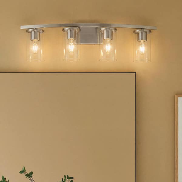 Crosby 31.25 in. 4-Light Brushed Nickel Contemporary Bathroom Vanity Light with Clear Glass