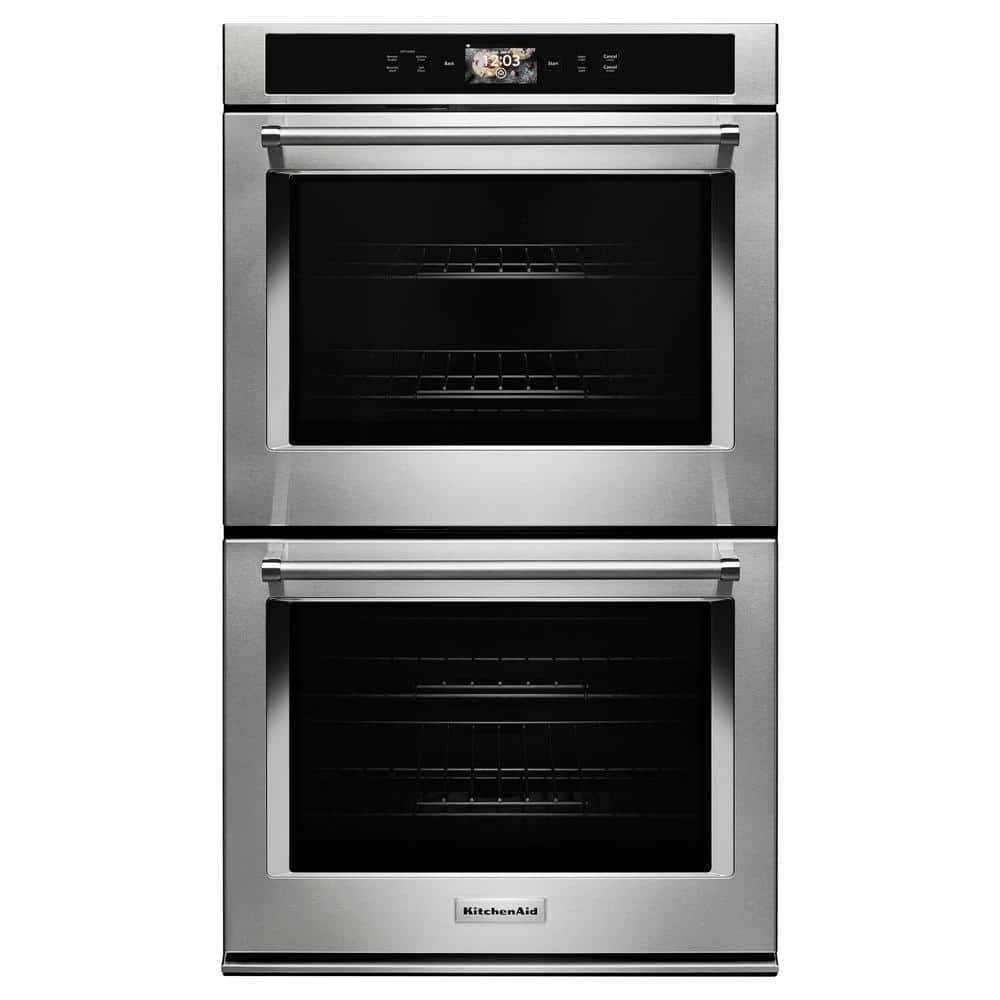 KitchenAid 30 in. Double Electric Smart Wall Oven with Powered Attachments in Stainless Steel, Silver