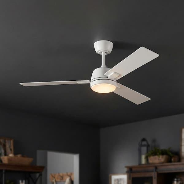 Verano 52 in. Matte White Downrod Standard Ceiling Fan with 3-Blades, White Adjustable LED Light, DC Motor, and Remote