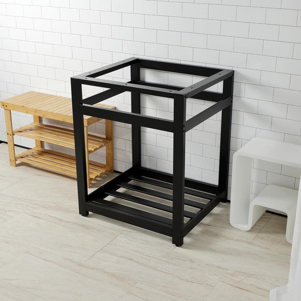 Matte Black Steel Console Sink Base with Shelf
