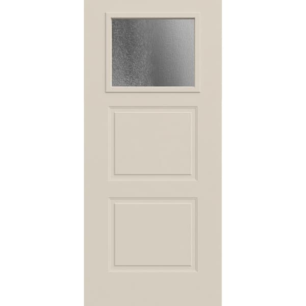 JELD-WEN 36 in x 80 in 2-Panel Right-Hand/Inswing 1/4-Lite Chinchilla Decorative Glass Primed White Steel Front Door Slab