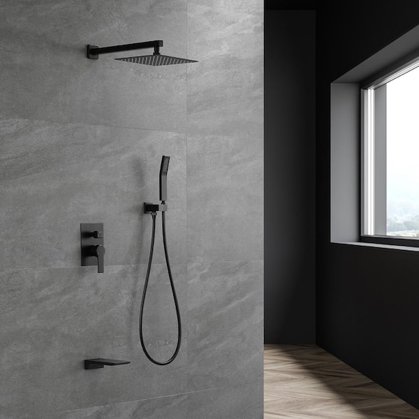 Viki 3-Spray Patterns with 1.8 GPM 10 in. Wall Mount High Pressure Dual Shower Heads in Matte Black