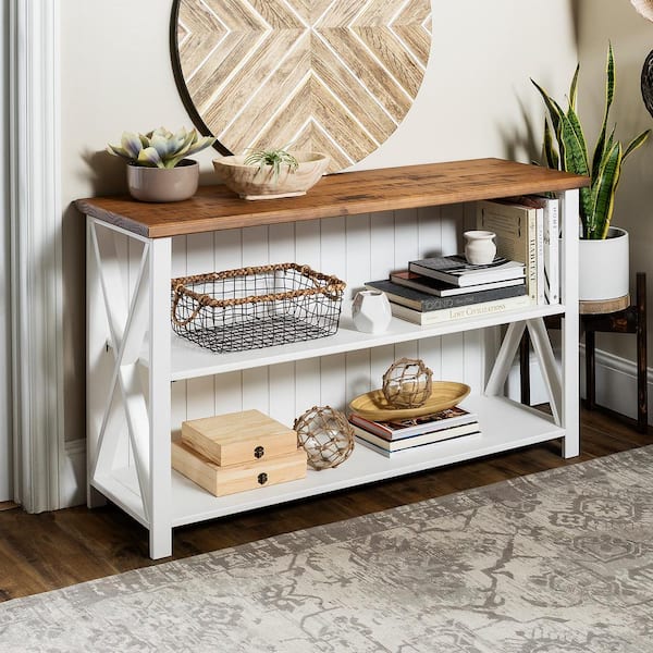 30 in. White/Reclaimed Barn Wood 2-shelf Accent Bookcase
