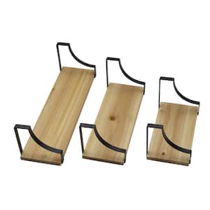 4.38-in w x 18-in l x 4.5-in h-Natural Pine Floating Wood & Metal Curve Decorative Wall Shelf, Set of 3 without Brackets